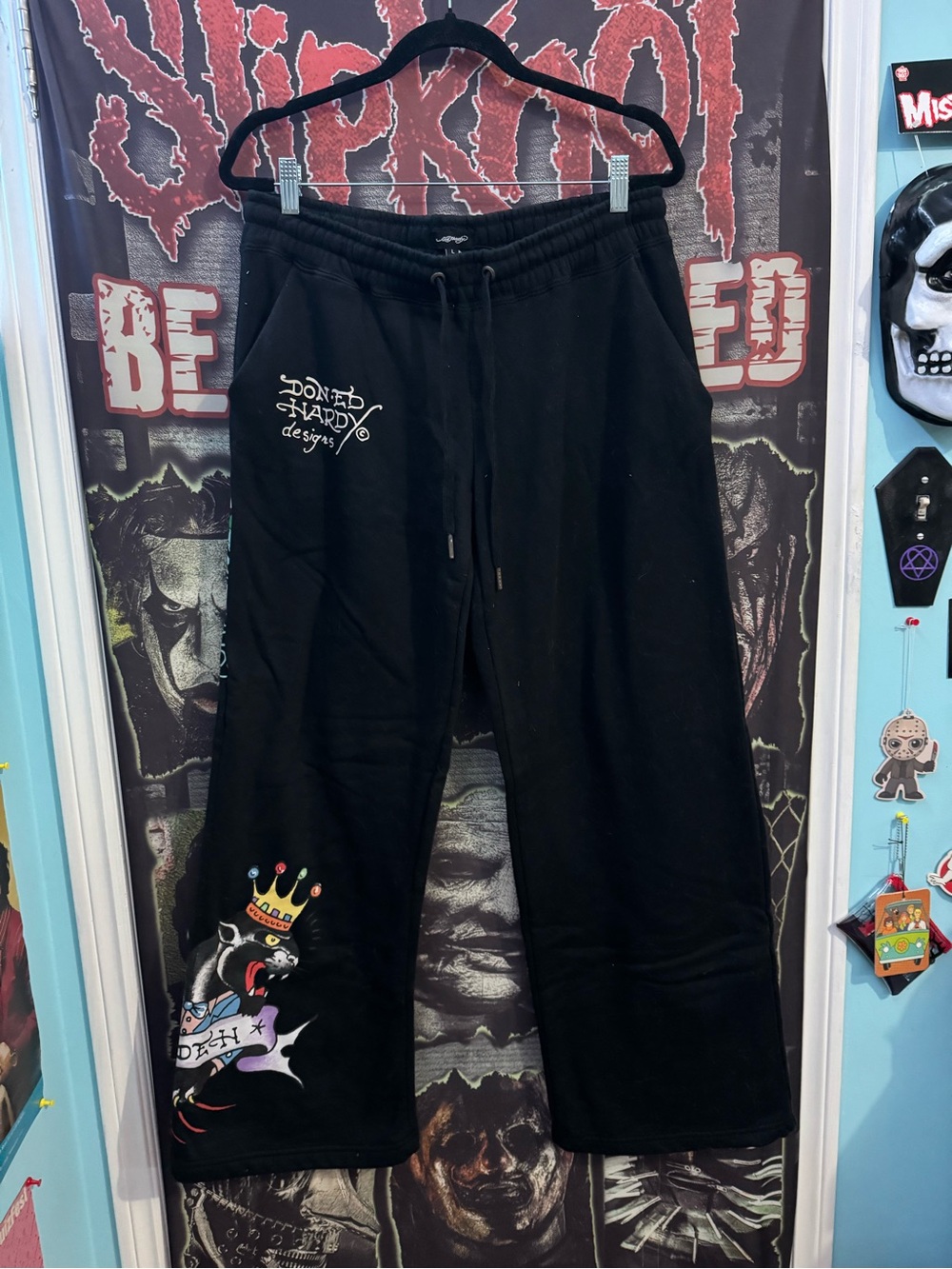 Ed Hardy Black Sweatpants with Colorful Design